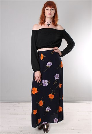 VINTAGE 80S FLORAL PATTERNED LONG SKIRT