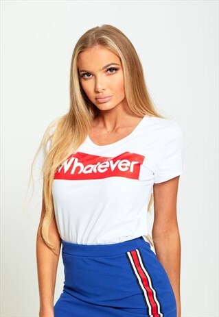 WHITE WHATEVER SLOGAN T-SHIRT