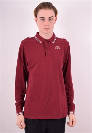 KAPPA MENS VINTAGE POLO SHIRT LONG SLEEVE LARGE MAROON 90S