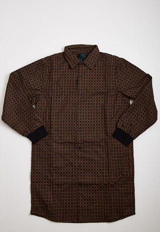  Brown Patterned Oversized Extra Length cotton Shirt 