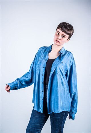 VINTAGE 1980S BLUE SILK SHIRT