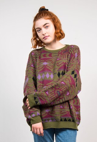VINTAGE 90'S CRAZY PATTERN GRUNGE OVERSIZE KNIT JUMPER