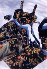 Handmade black chinese dragon brocade trousers 