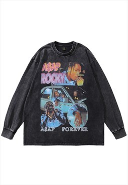 ASAP Rocky t-shirt vintage wash top rapper print long tee