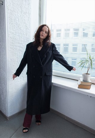 VINTAGE 80'S GREY WOOL DOUBLE BREASTED COAT