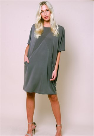 OVERSIZED SLINKY DRESS - KHAKI