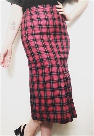80S VINTAGE TARTAN SKIRT