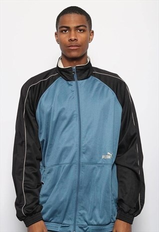 VINTAGE PUMA LOGO TRACK JACKET BLUE BLACK