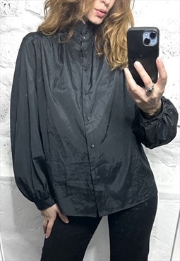 Black Goth Light Retro High neck Blouse / Shirt - L - Xl