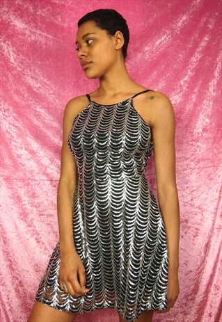 BLACK SILVER EMBROIDERY MINI DRESS