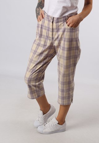 HIGH WAISTED TROUSERS TARTAN CHECKED WIDE TAPERED 14 (82J)