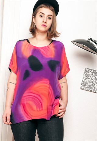 90S VINTAGE PAINTING PRINT SILK TOP