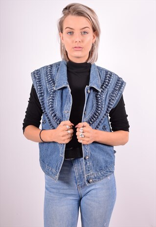 WOMENS VINTAGE DENIM GILET LARGE BLUE 90'S