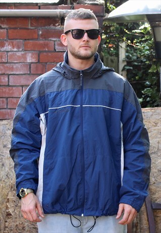 VINTAGE BLUE BLOCK COLOUR COLUMBIA WINDBREAKER JACKET XXL