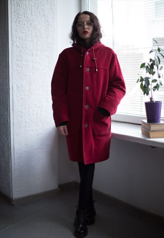 VINTAGE 90'S RED WOOL HOODED PARKA COAT