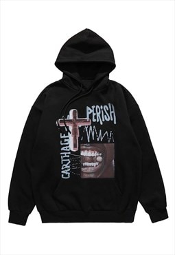 Cross hoodie punk pullover edgy top religion slogan jumper