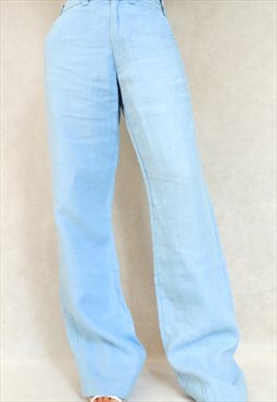 Vintage Light Blue Linen Sissy Boy Trousers, Y2K  S-M Pant