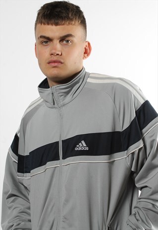 VINTAGE ADIDAS LIGHT GREY FULL ZIP TRACK JACKET