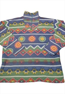 Vintage Fleece 1/4 Zip Retro Pattern Multi Large