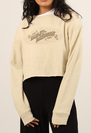 VINTAGE HARLEY DAVIDSON PRINT SPELL OUT CROPPED SWEATSHIRT