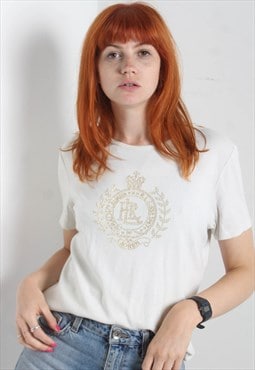 Vintage Ralph Lauren Bejewelled Rib Knit T-Shirt White