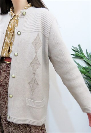 RETRO 90S VINTAGE STONE DIAMOND EMBROIDERED CARDIGAN