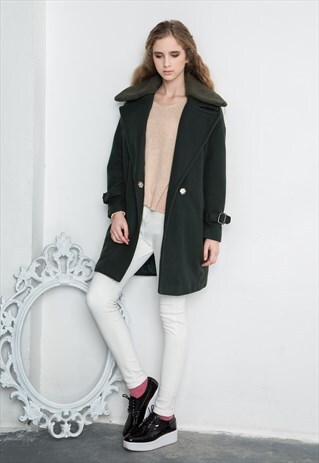 FAUX SHEARLING COLLAR WOOLEN COAT
