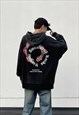 BLACK WASHED PUNK GRAPHIC COTTON OVERSIZED HOODIES 