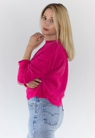 BRIGHT PINK SLOUCHY CHENILLE JUMPER