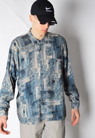VINTAGE 90S BLUE ABSTRACT LONG SLEEVE SHIRT