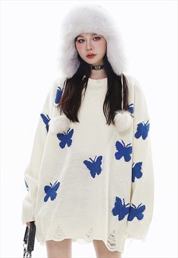 Butterfly sweater psychedelic jumper knitted rave top white
