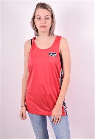 ASICS WOMENS VINTAGE VEST TOP LARGE RED 90'S