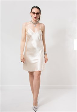 Vintage Y2K minimalist satin slip dress in pearl white women