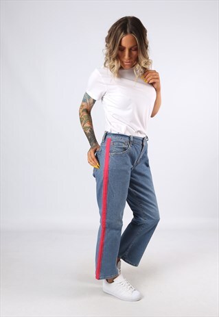 KICK FLARE SIDE STRIPE REWORKED JEANS FLARED UK 12 (G31F)