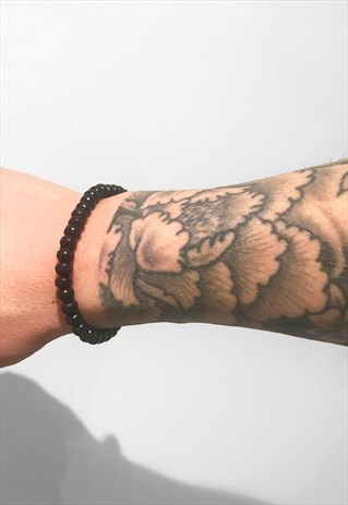 WOODEN BEADED BALL LINK BRACELET - BLACK