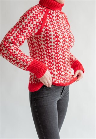 VINTAGE 70S BOHO ROLL NECK JUMPER IN FINE KNIT