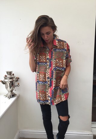CRAZY PATTERNED OVERSIZED RETRO VINTAGE UNISEX FESTIVAL SHIR