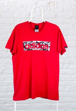 VINTAGE ADIDAS BOX LOGO T-SHIRT RED MEDIUM