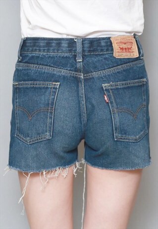 VINTAGE 1990'S LEVI'S DARK BLUE RAW HEM DENIM SHORTS