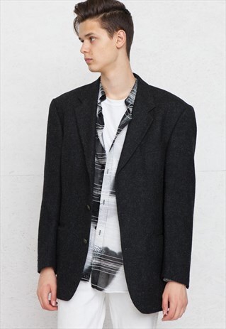 VINTAGE BLACK GLEN OAKS WOOL BLAZER JACKET