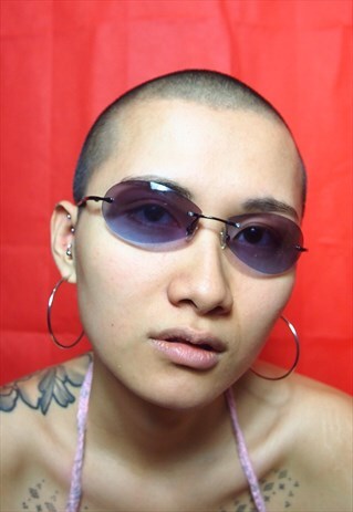 PURPLE OMBRE OVAL 90S RIMLESS SUNGLASSES