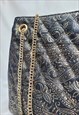 VINTAGE 90S BLACK SQUARE GLOSSY PADDED CHAIN SHOULDER BAG