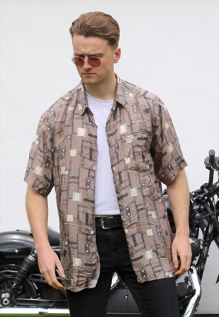 ROBERT STOCK ABSTRACT MAP VINTAGE SILK SHIRT