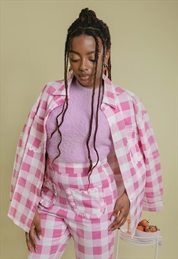 Pink Gingham Shacket with Frill Pocket