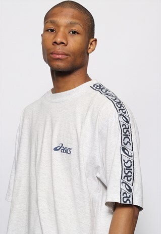 VINTAGE ASICS T-SHIRT TAPE LOGO GREY