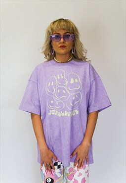 Jungleclub Oversized Acid Wash T-shirt With Smiley Print