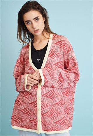 90'S RETRO KNITTED MONOCHROME OVERSIZED CARDIGAN TOP