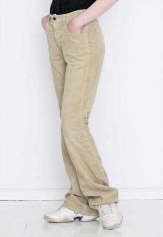VINTAGE CORDUROY LIGHT BROWN WIDE LEG RETRO TROUSERS