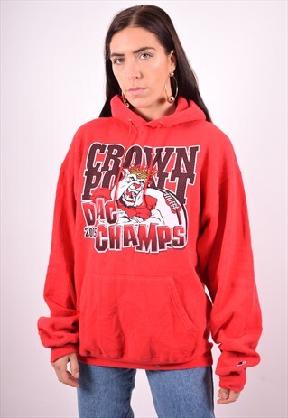 CHAMPION WOMENS VINTAGE HOODIE JUMPER LARGE RED 90'S