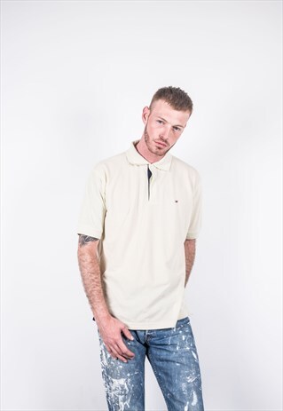 VINTAGE 1990S BEIGE TOMMY HILFIGER POLO SHIRT